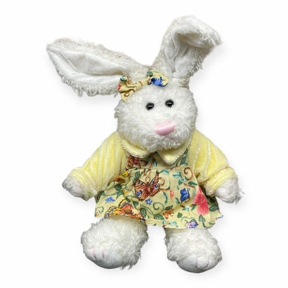Vtg Chrisha Playful Bunny Rabbit Plush 1997 Yellow Floral Dress Stuffed Animal